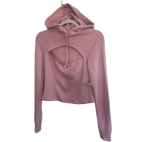 Mono B Tops - Mono B Light Pink Cutout Cropped Hoodie M NWT Super Soft